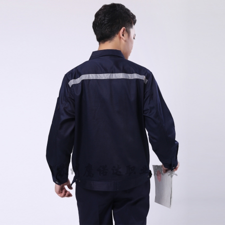 藏青拼米色滌棉線卡電子廠工作服AC090-DZ